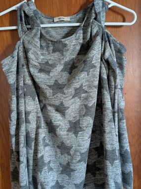 First Love Women's Gray Star Print Cold-Shoulder Sweater